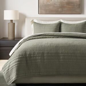 100% Cotton Modern Lines Quilt Set King Size, Pre-Washed Soft